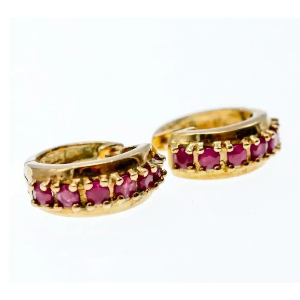 925 Sterling Silver Gold Plated Rubies Earrings